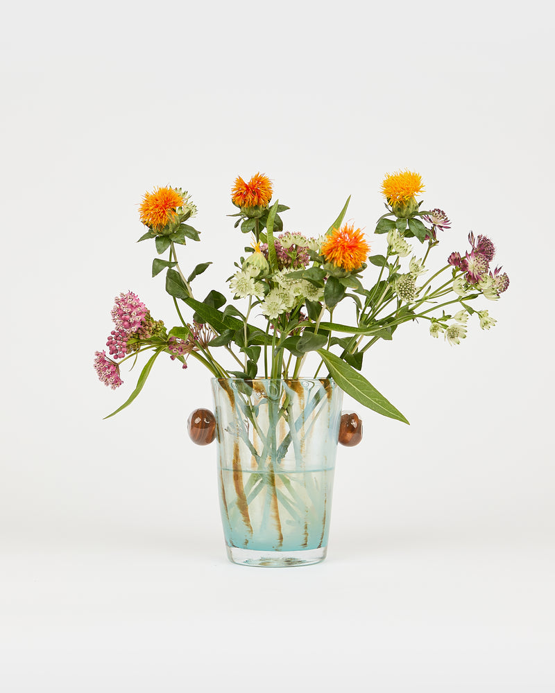 Le petit vase pivoine bleu ciel/marron