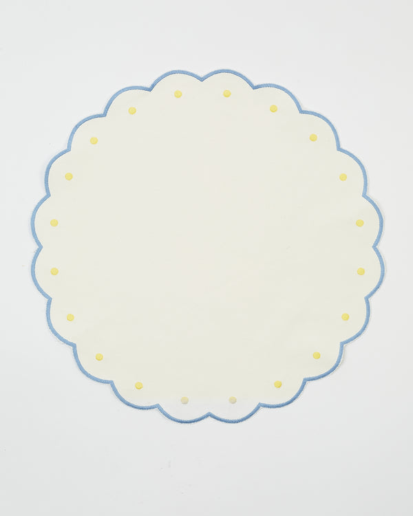 Le set de table tout rond bleu ciel et jaune